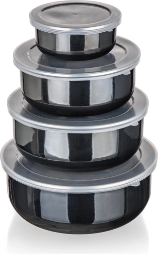 Set aus emaillierten Schüsseln mit Deckeln METALIC Black, 8-teilig
