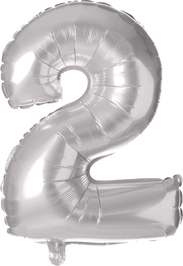 Folienballon Zahl 2, 30 cm, silbern TORO