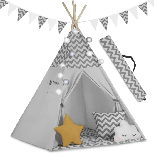 Kinder-Tipi mit Lichterkette Nukido – grau