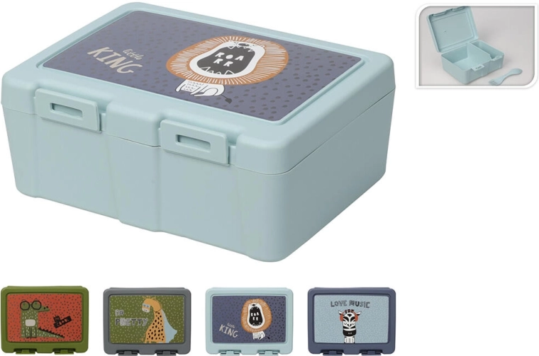 Brotdose mit Klickverschluss und Aufdruck, Kunststoff, Mix aus Dekoren 18 × 13,5 × 7,5 cm