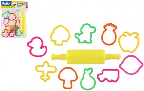 Ausstechformen für Knetmasse NARA mit Kunststoffrolle - 11 Stk.