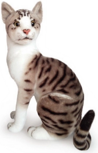 Sitzende Plüschkatze weiß‑grau 30 cm