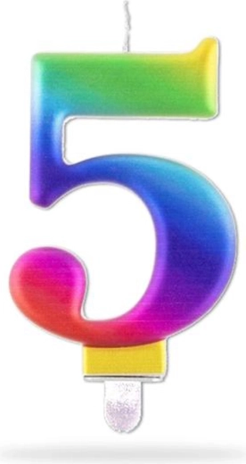 Kerze Zahl 5 zum Einstecken, Regenbogen, 7,5 cm