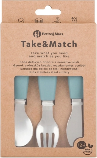 Petite&Mars Set aus Edelstahl-Kinderbesteck Take&Match Frosted Sky 12m+