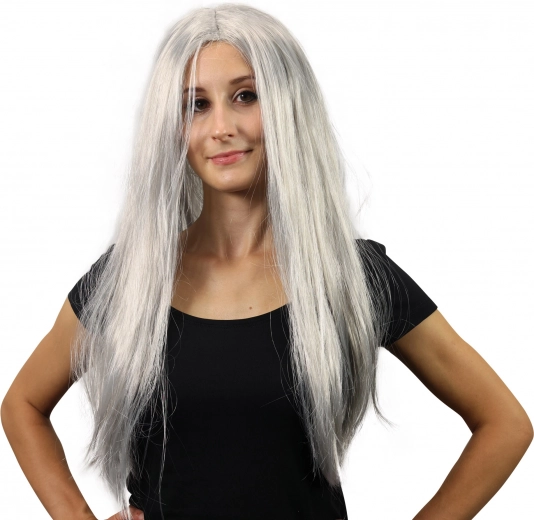 silberne Hexenperücke mit langem Haar