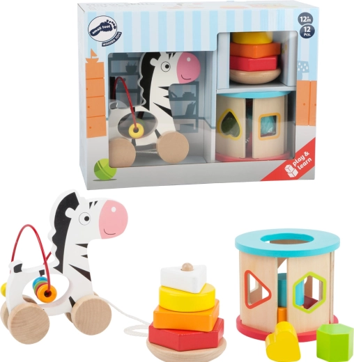 Small Foot Holzspielzeug-Set 3 in 1 mit Zebra, Steckspiel und Pyramide
