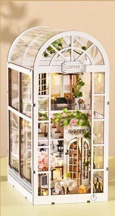 3D-Puzzle-Buchstütze – Miniaturcafé Weißen Garten