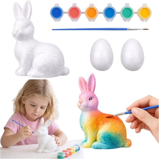 Set zum Bemalen von Osterdekorationen aus Styropor – Hase und 2 Eier