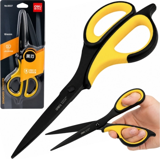 Büroschere Deli aus Edelstahl, schwarz-gelb, 18,4 cm – 1 Stück