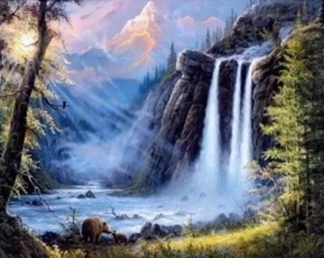 Diamantmalerei Wasserfall in den Bergen 30 × 40 cm
