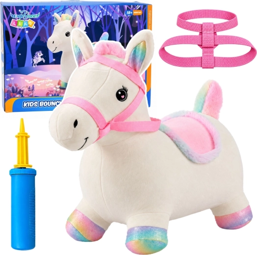 Aufblasbares Plüsch-Sprungeinhorn für Kinder, weiß, 60 cm
