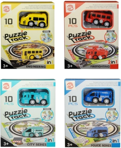 Aufziehauto mit Puzzle-Rennstrecke