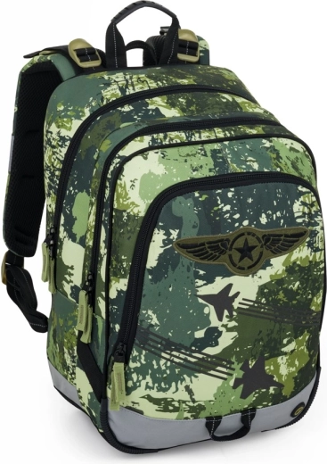 Bagmaster ALFA 25 B Schulranzen mit drei Fächern mit Kampfjet-Motiv
