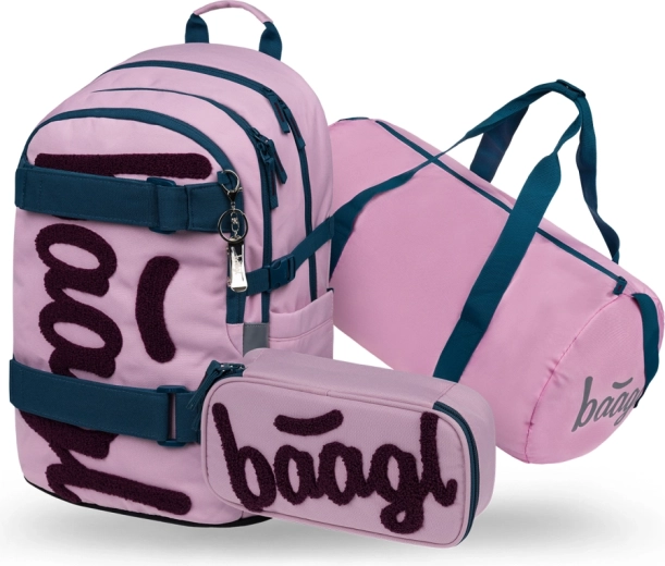 Baagl Set 3 Skate Rose – Schulrucksack, Federmäppchen und faltbare Sporttasche GRS