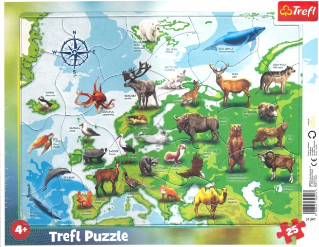 TREFL Puzzle Karte von Europa mit Tieren 25 Teile