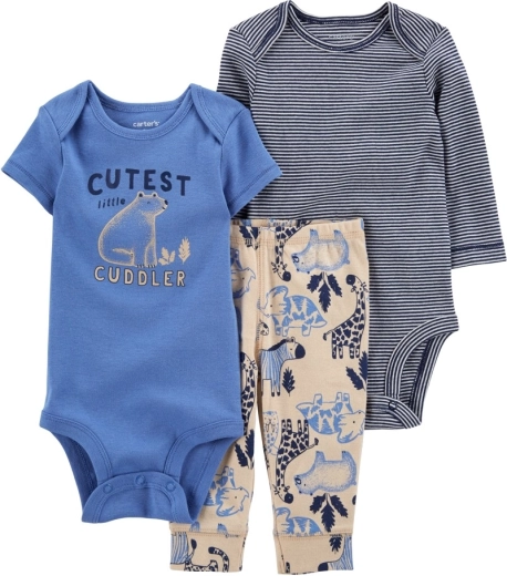Carter's 3-teiliges Set für Jungen Blue safari: Kurzarm-Body, Langarm-Body und Jogginghose