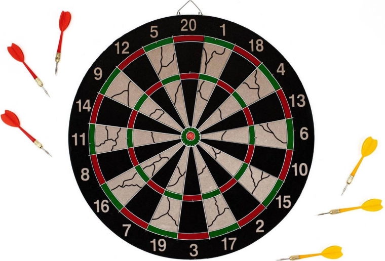 Acra Dartboard zum Aufhängen 38 cm mit Metallrahmen + 6 Darts