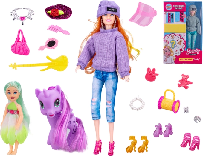 Modepuppe 29 cm mit gelenkigen Gliedmaßen und Accessoires