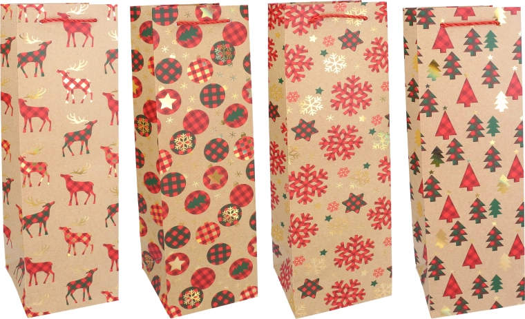 Weihnachtliche Geschenktasche für eine Flasche M 11 × 38 × 11 cm – 1 Stück