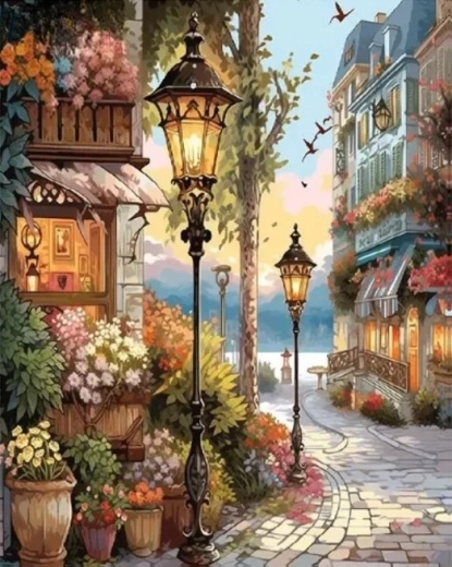 NORIMPEX Malen nach Zahlen Blumenladen unter Lampen 40 × 50 cm