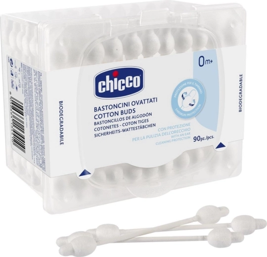 Chicco Wattestäbchen mit anatomischer Form, 100 % Baumwolle, 90 Stk.