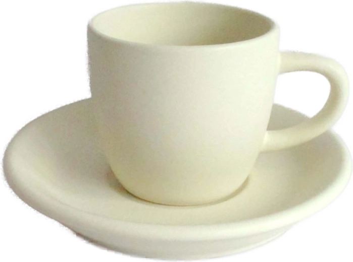 Tasse mit Untertasse 120 ml aus matt-weiß-cremiger Keramik