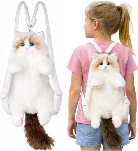 Plüsch-Rucksack Katze, weiß, 50 cm