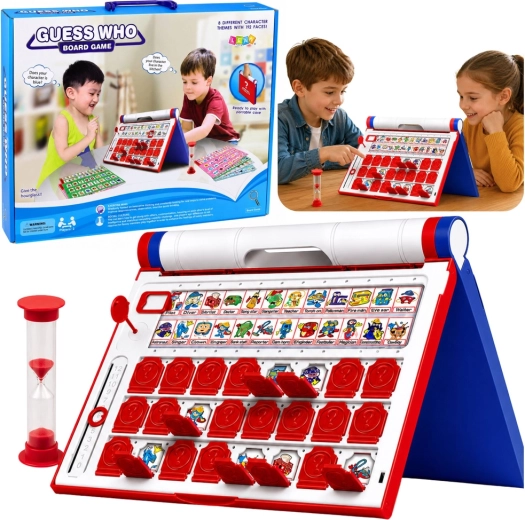 Ratespiel „Guess Who“ gegen die Zeit mit Koffer und Sanduhr