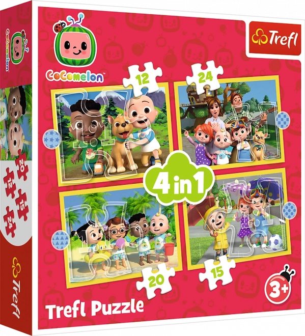 Puzzle 4v1 Cocomelon, Lerne die Helden kennen Trefl