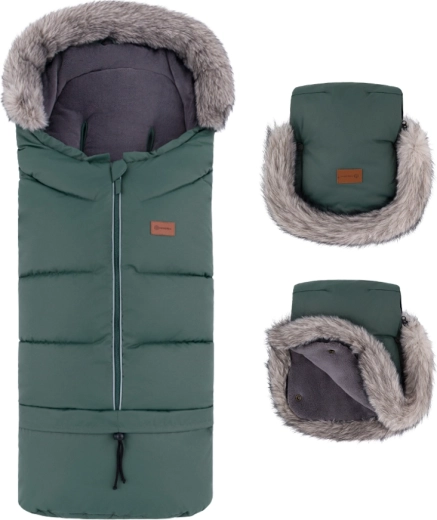Petite&Mars Winterset: Fußsack Arctic 4v1 und Kinderwagenhandschuhe Furry Khaki