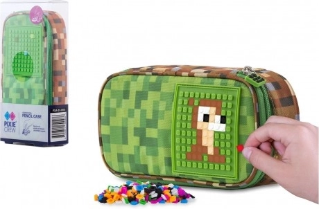 Pixie Crew zweistöckiges ovales Federmäppchen mit Silikon-Pixelpanel grün-braun