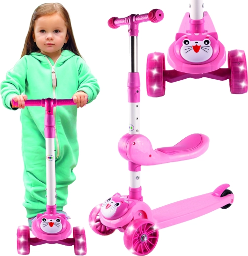 Dreiradroller Kotek mit leuchtenden Rädern und Sitz