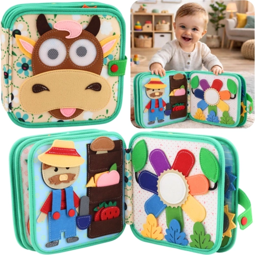 Filz-Sinnesbuch – Bauernhoftiere mit Kuhmotiv