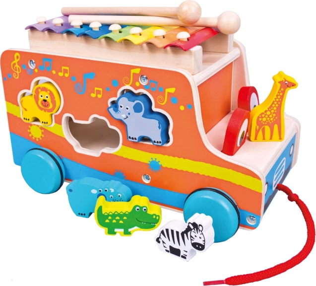 Holzauto Bino mit Einlegepuzzle und Xylophon