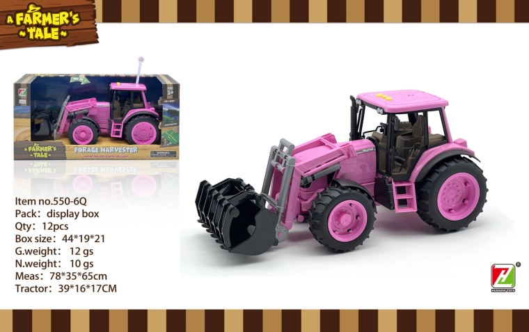 Rosa interaktiver Traktor mit Greifer, Licht und Sound 1:16