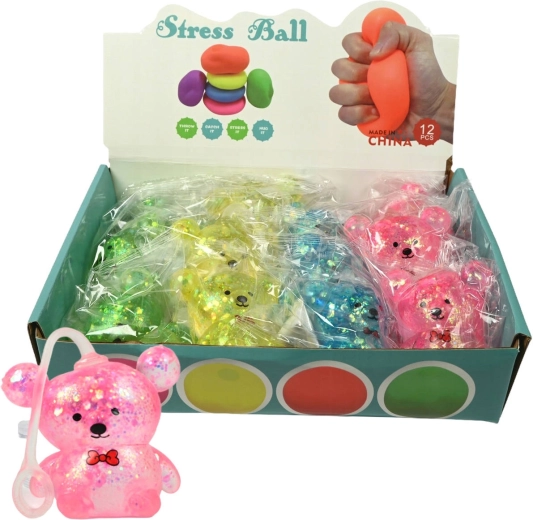 Antistress-Gel-Teddy mit Glitzer und Schleife – 1 Stück