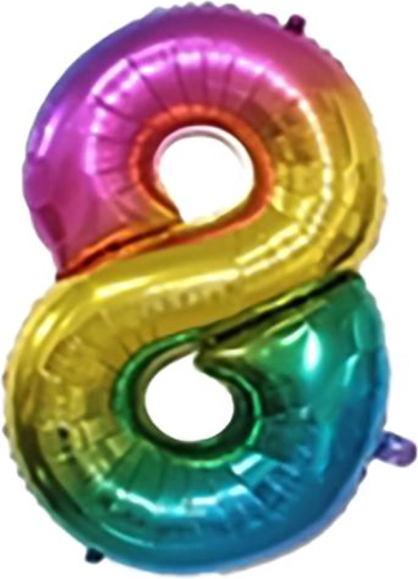 Folienballon Ziffer 8, regenbogenfarben, 30 cm, TORO