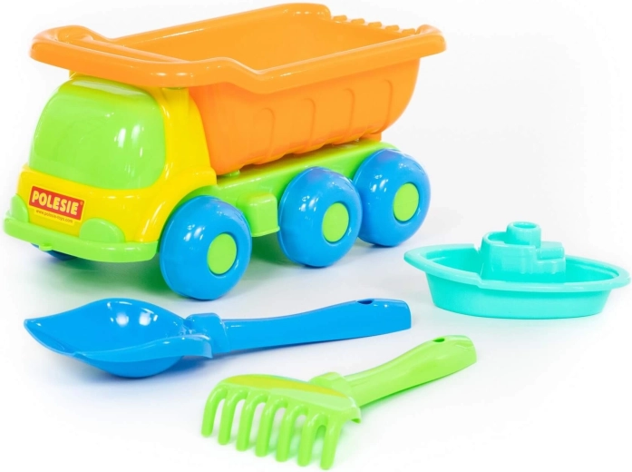 Buntes Kinder-Sandspielset mit Kippfahrzeug Kiesza und Zubehör – 4 Teile