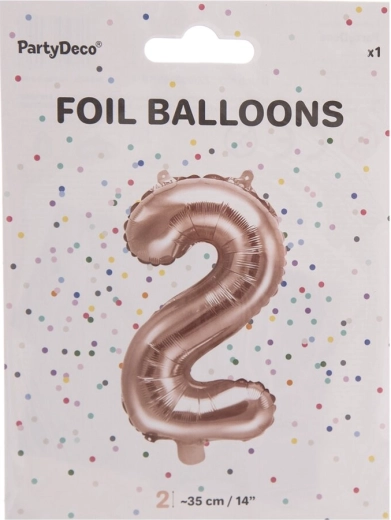 Folienballon Zahl 2, perlrosa, 35 cm