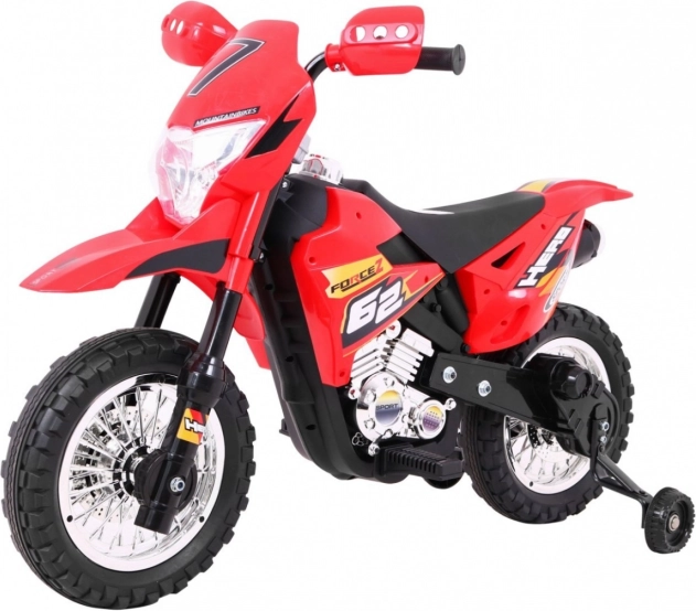 Elektrisches Kinder-Crossmotorrad 6V – rot mit Stützrädern und LED-Lichtern