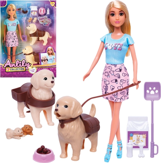 Puppenset mit zwei Hündchen 32 cm