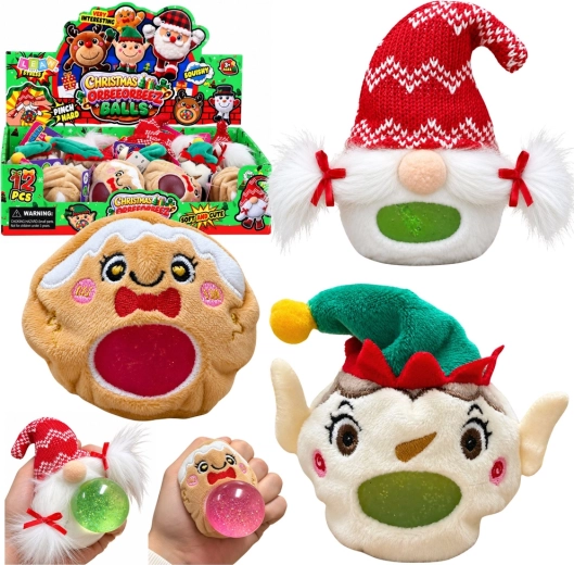 Weihnachtliches Plüsch-Anti-Stress-Knautschspielzeug mit Glitzer 8 cm – 1 Stück
