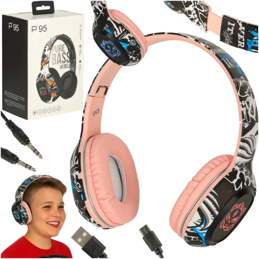 Rosa kabellose Bluetooth-Kopfhörer mit RGB-Beleuchtung