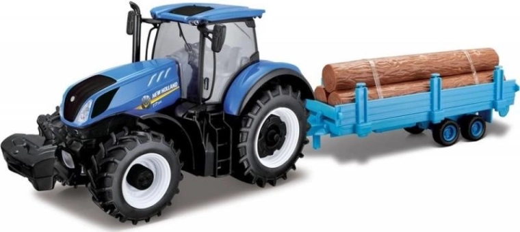 Traktor New Holland T7.315 mit langem Holzanhänger 1:32