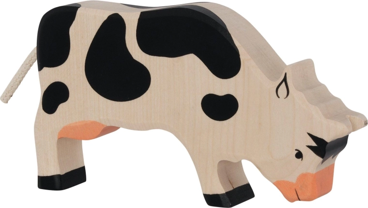 Holztiger schwarze grasende Kuh – 1 Stück
