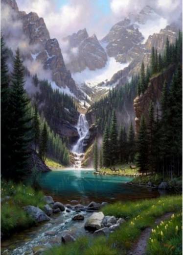 Diamantmalerei (Diamond Painting) – Teich in den Bergen 30 × 40 cm