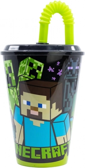 Wasserbecher mit Trinkhalm für Kinder STOR 40430 430 ml Minecraft (schwarz)