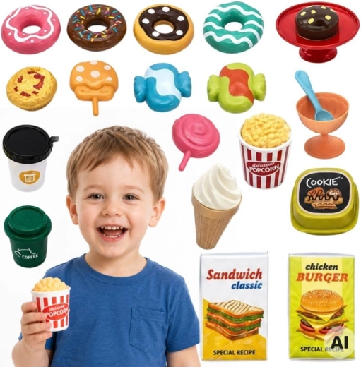 Woopie Set mit Süßigkeiten und Desserts für das Kinder-Café, 30 Teile