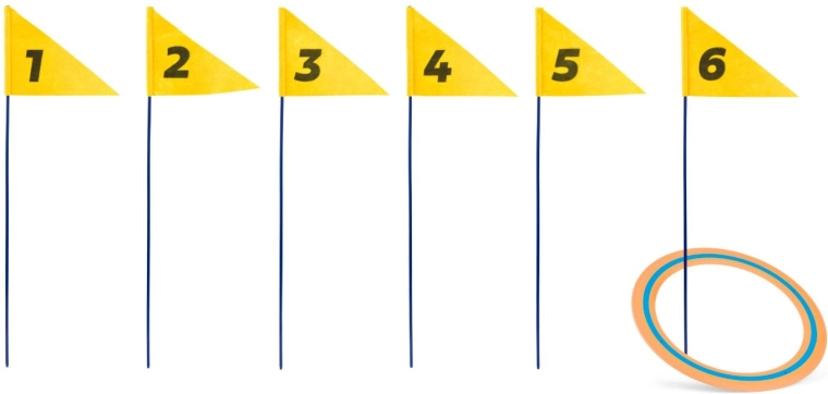 Outdoor-Discgolf mit nummerierten Fahnen