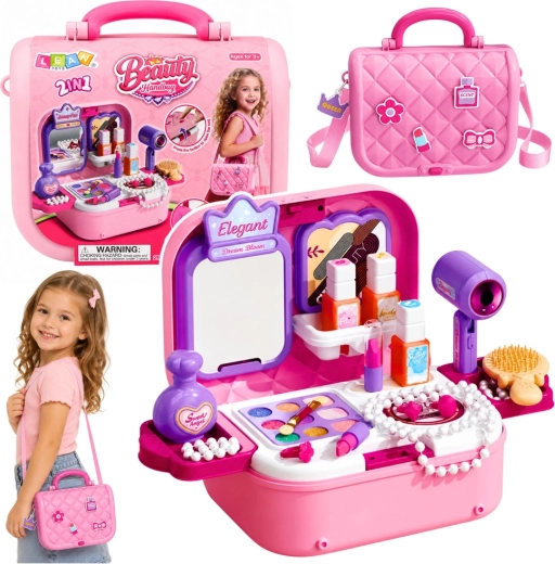 Tragbares Kinder-Kosmetikset 2-in-1 im Koffer mit Spiegel und Zubehör – 1 Stück